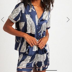 NWT Chelsea Peers Navy Leopard button up PJ Sleep short set Sz XL